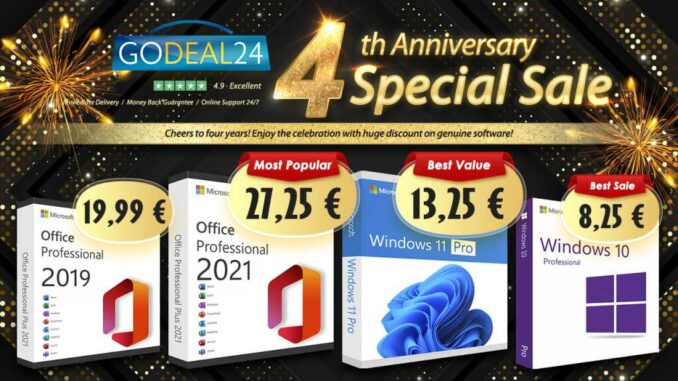 Godeal24 celebra su cuarto aniversario con descuentos del 90%: Office 2021 Pro por sólo 17,25 euros