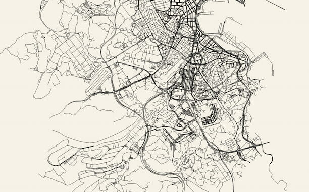 Todas las calles de diversas ciudades del mundo dibujadas esquemáticamente en una sola página