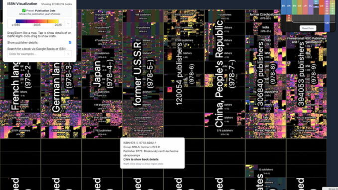 Todos los libros del mundo (más o menos) en una gigantesca biblioteca: una visualización de todos los ISBN